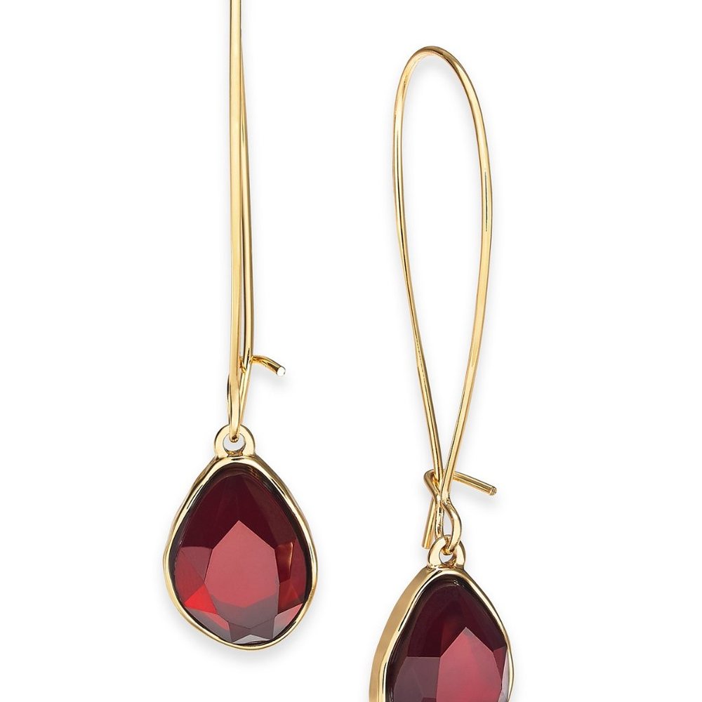 NEW Style & Co Red Crystal Teardrop Dangle Earrings Gold-Tone Hook NWT - Picture 2 of 4